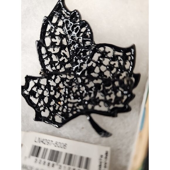 RALPH LAUREN vintage Black ONYX Leaf + flower enamel Brooch pin w Rhinestones - Picture 5 of 7